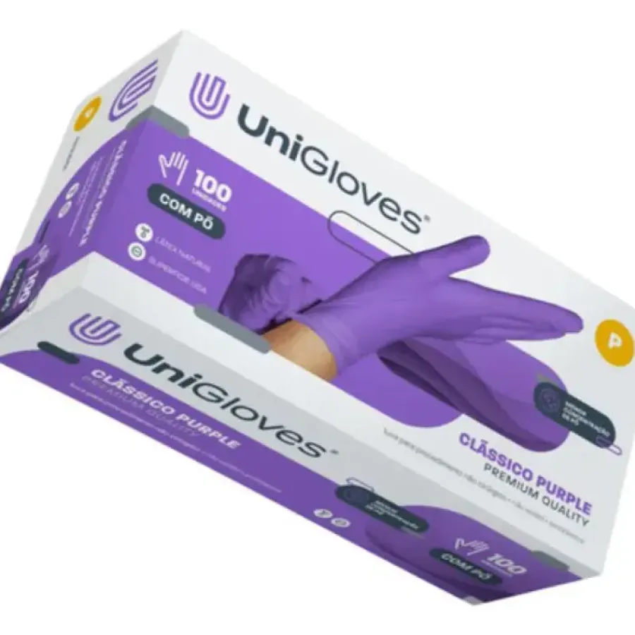 Luva Procedimento Látex Roxa Purple com Pó Unigloves 100Un P