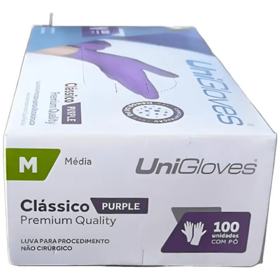 Luva Procedimento Látex Roxa Purple com Pó Unigloves 100Un M