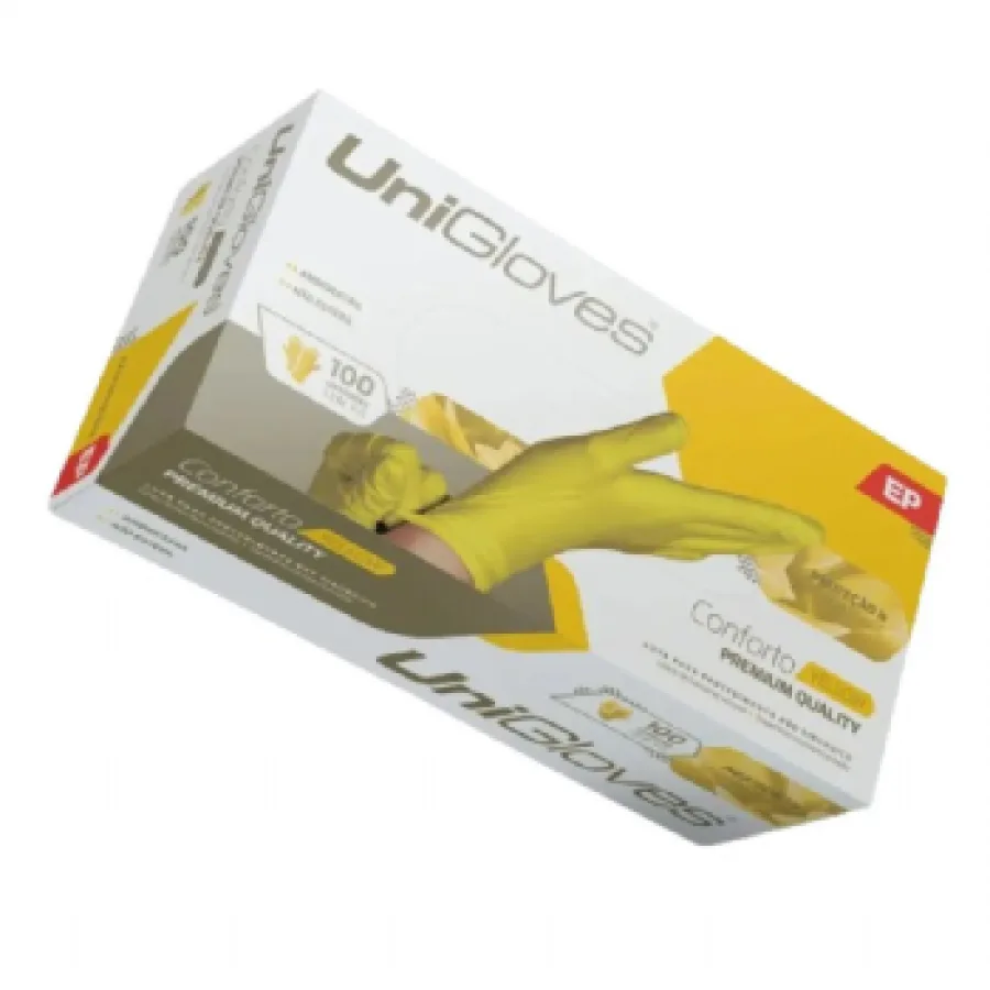 Luva de procedimento em látex sem pó Yellow c/100 Unigloves  Tamanho P