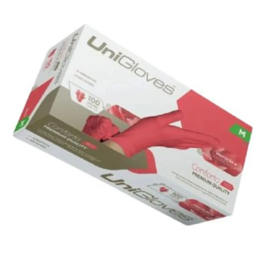 Luva de procedimento em látex sem pó Red c/100 Unigloves Tamanho M
